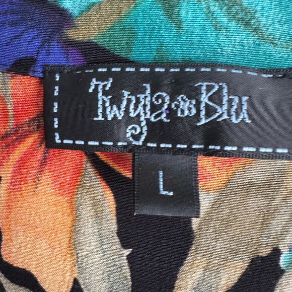 Vintage 90s Twyla Blu Tropical Floral Button-Down Midi Dress – 100% Rayon Size L - Picture 4 of 9